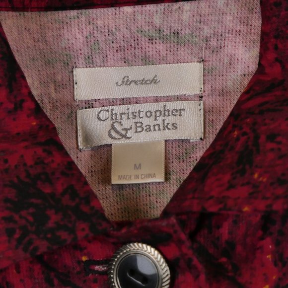 Christopher & Banks Women's SZ M Red and Black Floral Stretch 3/4 Sleeve Jacket - Picture 2 of 4